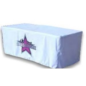 White Fitted Table Cover w/ front Logo- (6'x30