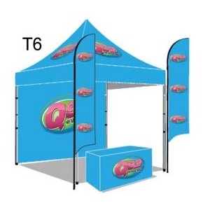 10'x10' Tent with Flags, Back Wall, & Table Cover