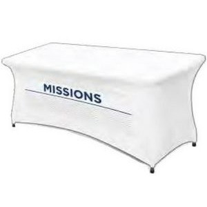 White Stretch Fit Lycra Table Cover w/ Front Logo (6'x30