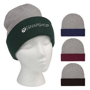 Two-Tone Knit Beanie With Cuff