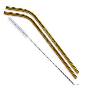 Bent Gold and Rose Gold Stainless Steel Straw, qty 2