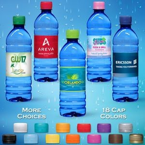 16.9 oz. Custom Label Spring Water w/Flat Cap - Blue Tinted Bottle