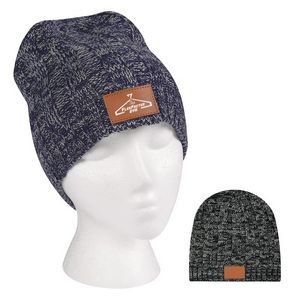 Faux Leather-Patched Knit Beanie