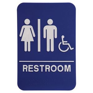 Kota Pro ADA 6" x 9" Blue/White Unisex (w/wheelchair) Accessible Restroom Sign