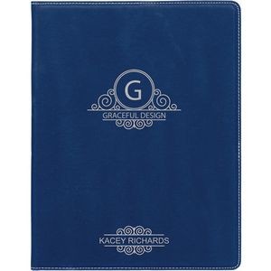 7" x 9" Blue/Silver Laser Engraved Leatherette Small Portfolio with Notepad