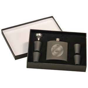 6 Oz. Matte Black Flask Set with Presentation Box