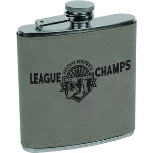 Gray Leatherette Wrapped 6 Oz. Stainless Steel Flask