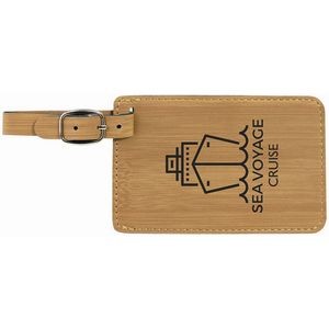 4 1/4" x 2 3/4" Bamboo Laser Engraved Leatherette Luggage Tag