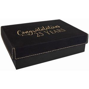 Black/Gold Gift Box with Laser Engraved Leatherette Lid (7 3/8" x 5 3/4")