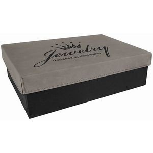 Gray Gift Box with Laser Engraved Leatherette Lid (9 3/4" x 7")