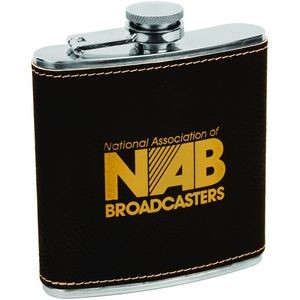 Black/Gold Leatherette Wrapped 6 Oz. Stainless Steel Flask