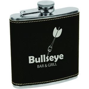 Black/Silver Leatherette Wrapped 6 Oz. Stainless Steel Flask