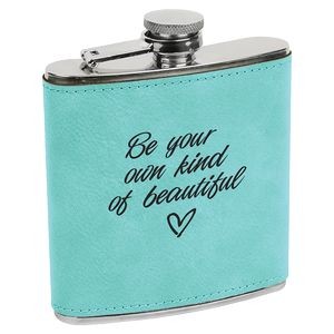 Teal Leatherette Wrapped 6 Oz. Stainless Steel Flask