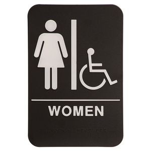 Kota Pro ADA 6" x 9" Black/White Women (w/wheelchair) Accessible Restroom Sign