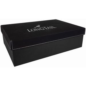 Black/Silver Gift Box with Laser Engraved Leatherette Lid (11 3/4" x 7 3/4")