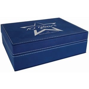 Blue/Silver Laser Engraved Leatherette Premium Gift Box (8" x 6 3/8")