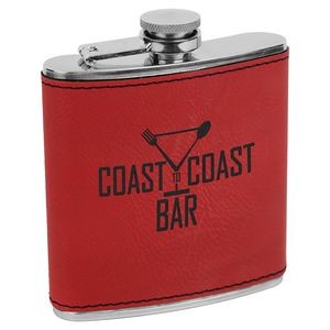 6 Oz. Red Laser Engraved Stainless Steel Flask