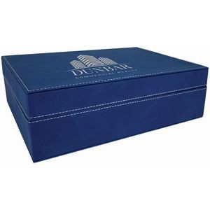 Blue/Silver Laser Engraved Leatherette Premium Gift Box (12 1/4" x 8 1/4")