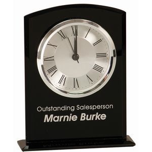 6 1/4" Black Glass Arch Clock with Base