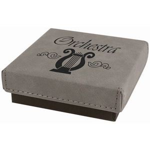 Gray Medal Box with Laser Engraved Leatherette Lid (3 1/2" x 3 1/2")