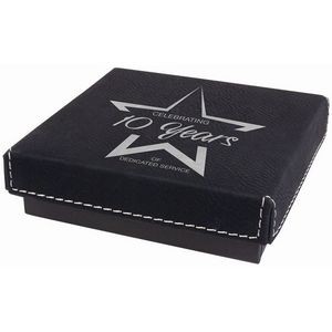 Black/Silver Medal Box with Laser Engraved Leatherette Lid (4" x 4")