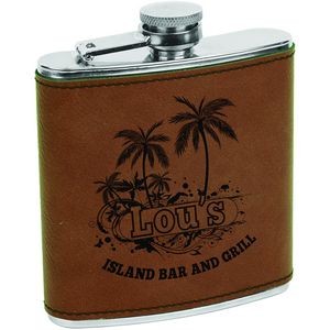 Dark Brown Leatherette Wrapped 6 Oz. Stainless Steel Flask