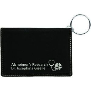 Black/Silver Leatherette ID Holder/Keychain (4.25" x 3")