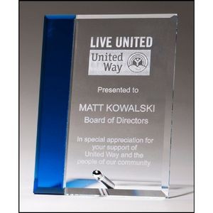 Clear Glass Award with Sapphire Blue Highlight and Silver Plated Post (5