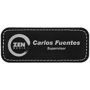 Black/Silver Laser Engraved Leatherette Badge Blank with Magnet (3 1/4" x 1 1/4")