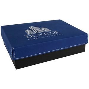 Blue/Silver Gift Box with Laser Engraved Leatherette Lid (7 3/8" x 5 3/4")