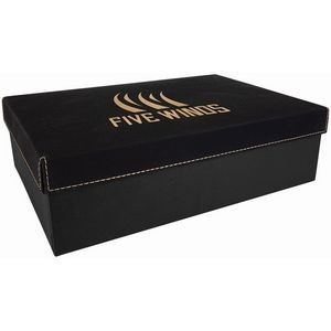 Black/Gold Gift Box with Laser Engraved Leatherette Lid (11 3/4" x 7 3/4")