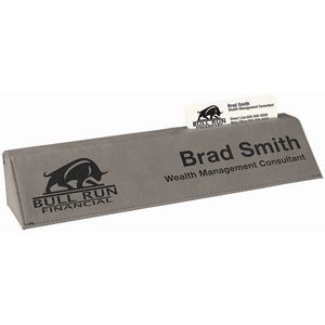 10 1/2" Gray Laser Engraved Leatherette Desk Wedge with Business Card Holder