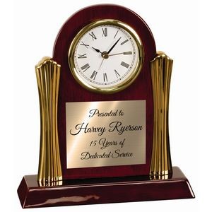 8 1/4" x 7 1/2" Rosewood Piano Finish Clock with Gold Columns