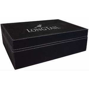 Black/Silver Laser Engraved Leatherette Premium Gift Box (10 1/4" x 7 1/2")