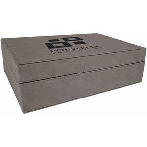 Gray Laser Engraved Leatherette Premium Gift Box (12 1/4" x 8 1/4")