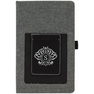 Gray w/Black Laser Engraved Leatherette Journal with Cell/Card Slot (5 1/4" x 8 1/4")
