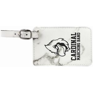 4 1/4" x 2 3/4" White Marble Laser Engraved Leatherette Luggage Tag