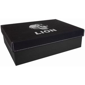Black/Silver Gift Box with Laser Engraved Leatherette Lid (9 3/4" x 7")