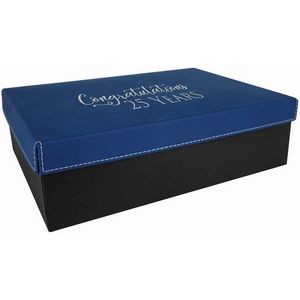 Blue/Silver Gift Box with Laser Engraved Leatherette Lid (11 3/4" x 7 3/4")