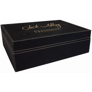 Black/Gold Laser Engraved Leatherette Premium Gift Box (10 1/4" x 7 1/2")