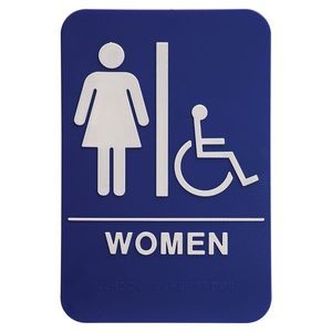 Kota Pro ADA 6" x 9" Blue/White Women (w/wheelchair) Accessible Restroom Sign