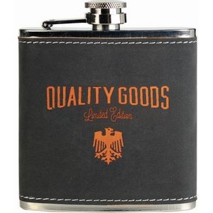 6 Oz. Dark Gray/Orange Textured Stainless Steel Flask