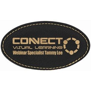 Black/Gold Laser Engraved Leatherette Oval Badge Blank with Magnet (3 1/4" x 1 3/4")