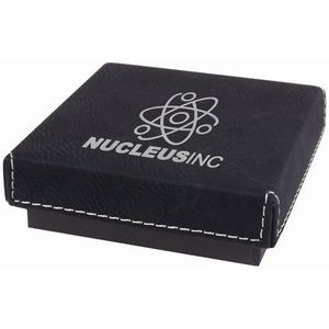 Black/Silver Medal Box with Laser Engraved Leatherette Lid (3 1/2" x 3 1/2")