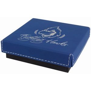 Blue/Silver Medal Box with Laser Engraved Leatherette Lid (4" x 4")
