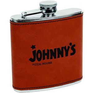 Rawhide Leatherette Wrapped 6 Oz. Stainless Steel Flask