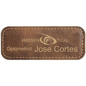Rustic/Gold Laser Engraved Leatherette Badge Blank with Magnet (3 1/4" x 1 1/4")