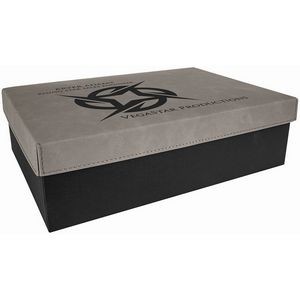 Gray Gift Box with Laser Engraved Leatherette Lid (11 3/4" x 7 3/4")