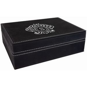 Black/Silver Laser Engraved Leatherette Premium Gift Box (8" x 6 3/8")