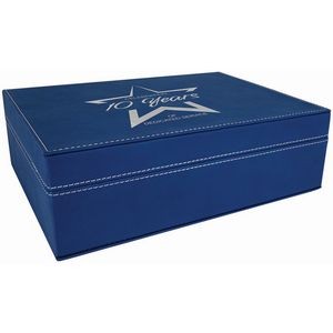 Blue/Silver Laser Engraved Leatherette Premium Gift Box (10 1/4" x 7 1/2")